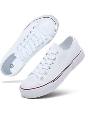 Women's White Low White Upper Sneakers Slip On Top Canvas Tennis Shoes